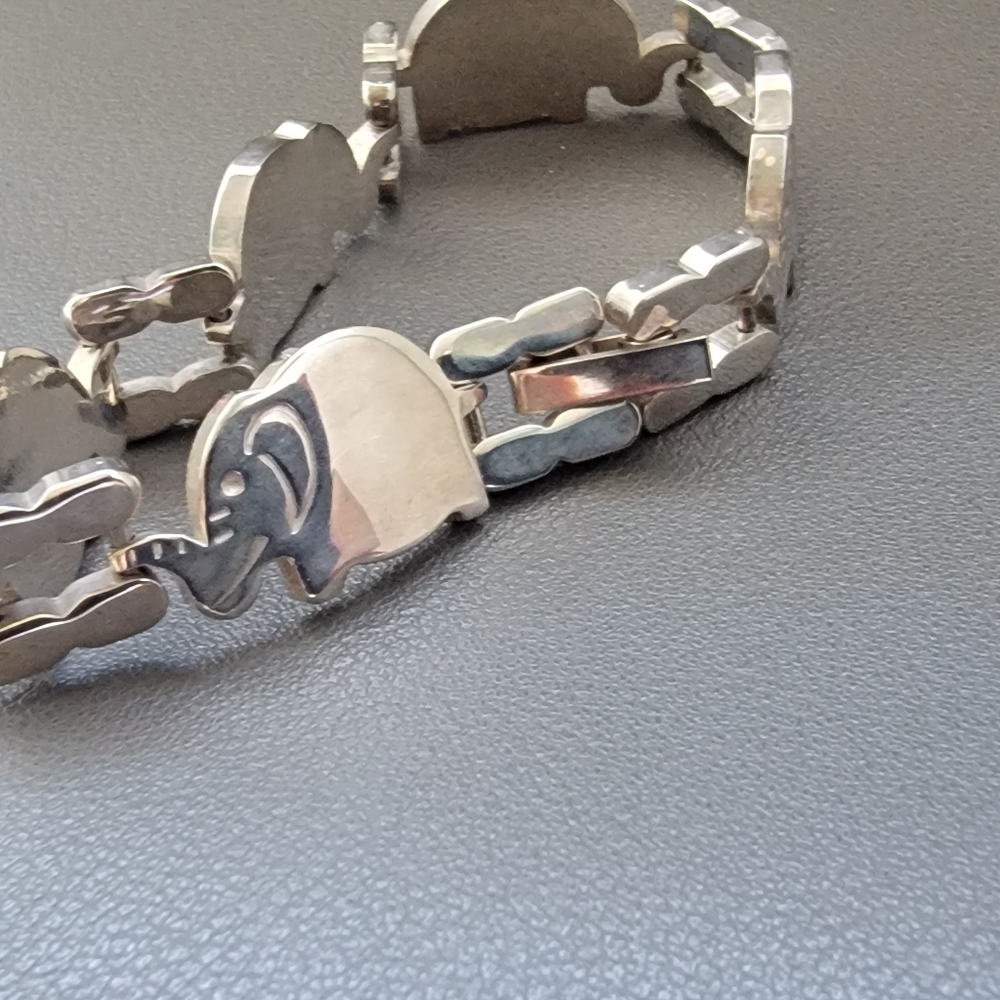 Solid Sterling Silver Elephant Link Bracelet Symb… - image 2